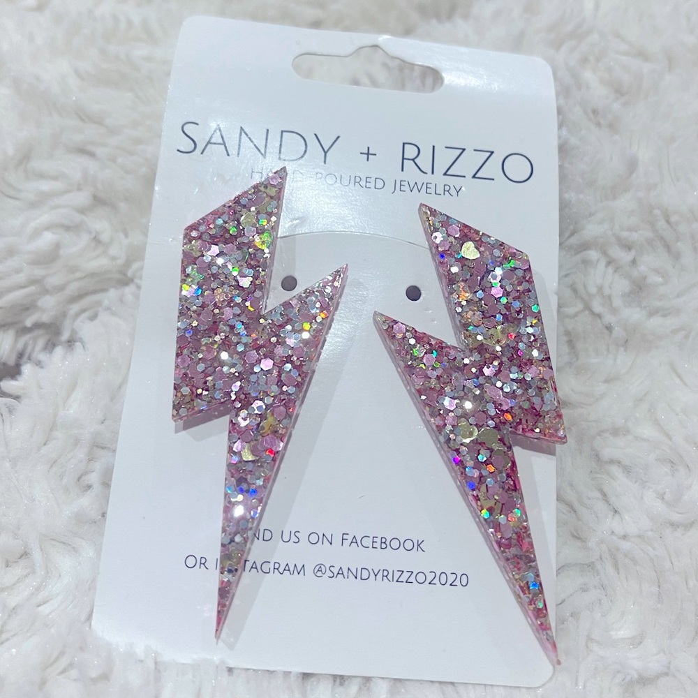 Pink and Silver Lightning Bolt Earrings